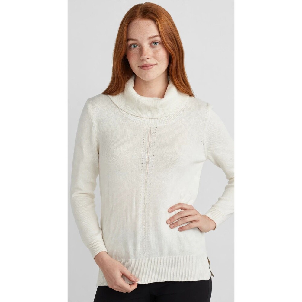 Chicos Cowl Neck Sweater Women 2 L Ivory Cashmere Blend Long Sleeve Soft Cozy
